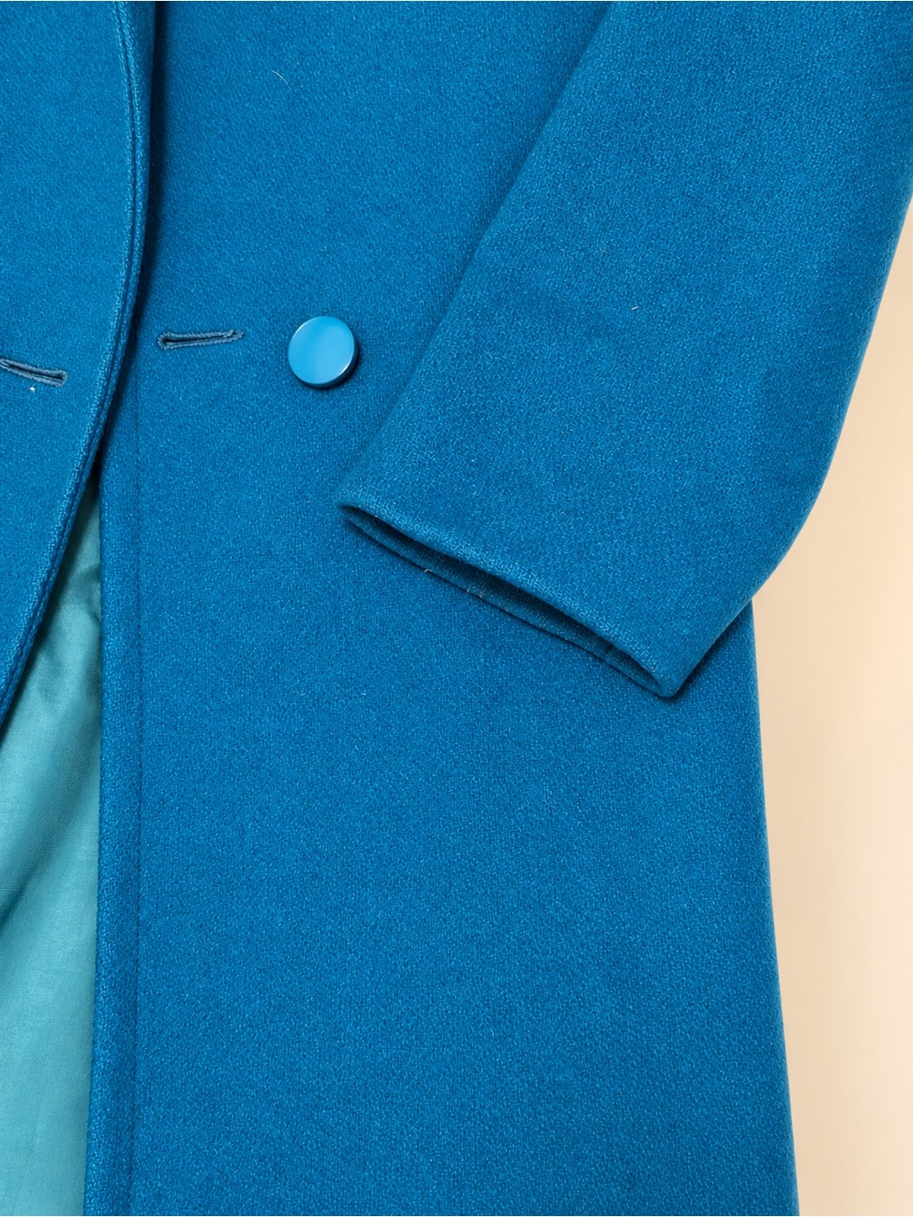 Vintage Jill Jr. Teal Blue Long Coat – Puff Shoulder - Picture 3 of 10